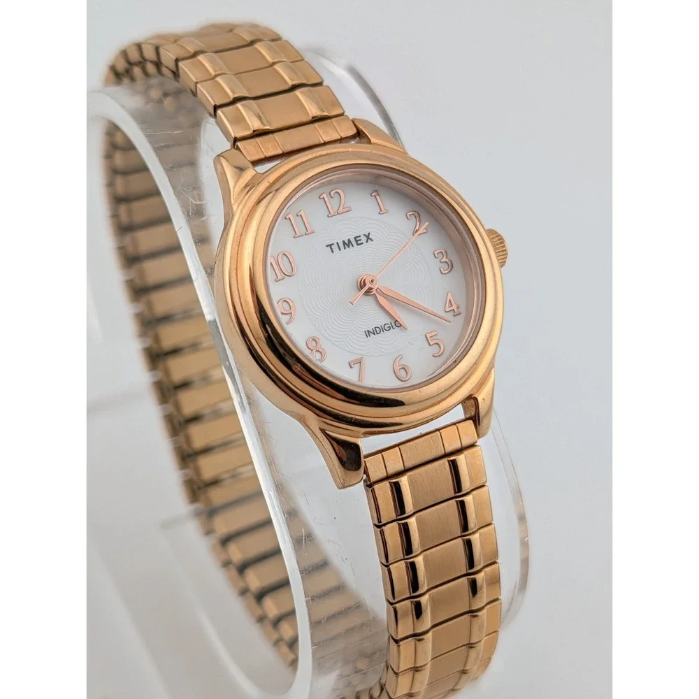 Timex Easy Reader Watch Women Indiglo 27mm Case Gold Stretch Band- New Battery
